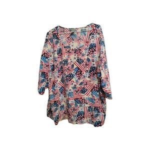 Liz & Me For Catherine's Patriotic Flags And Stars Women's 2XL Shirt 3/4 Length